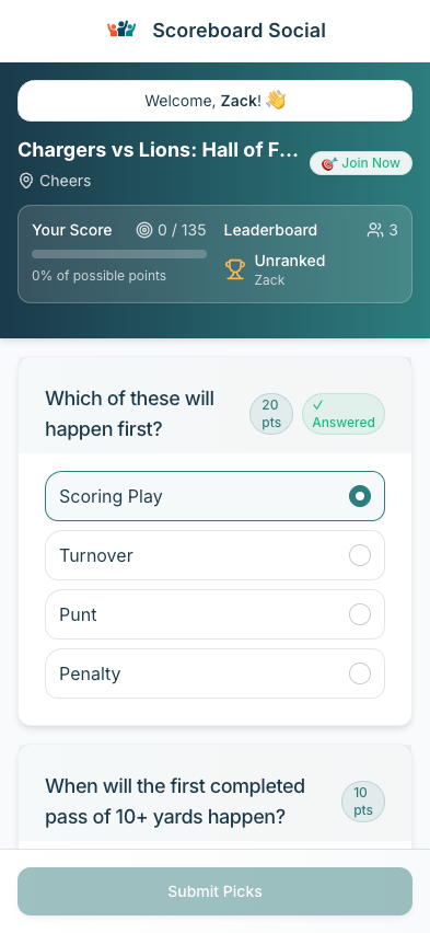 Game prediction sample